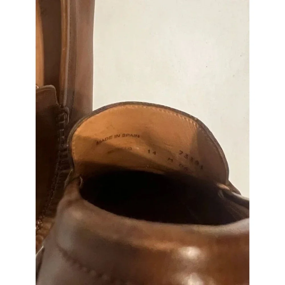 Mezlan Brown Leather Loafers Woven Apron Toe Slip-On Men's Dress Shoes